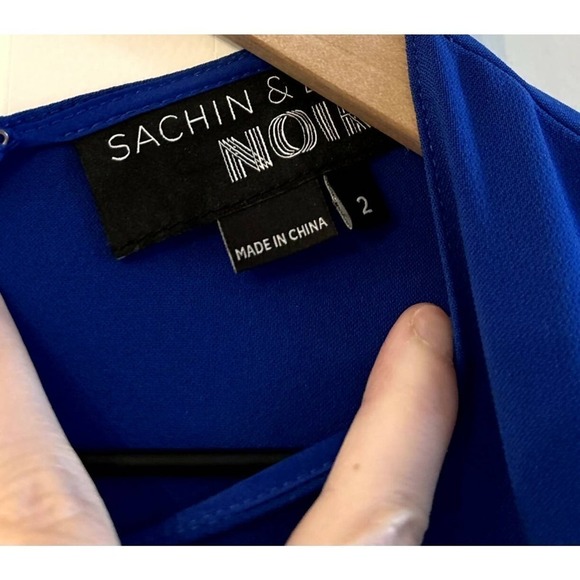 Sachin & Babi Noir Keyhole Ruffle Trim Royal Blue Dress - Picture 9 of 10